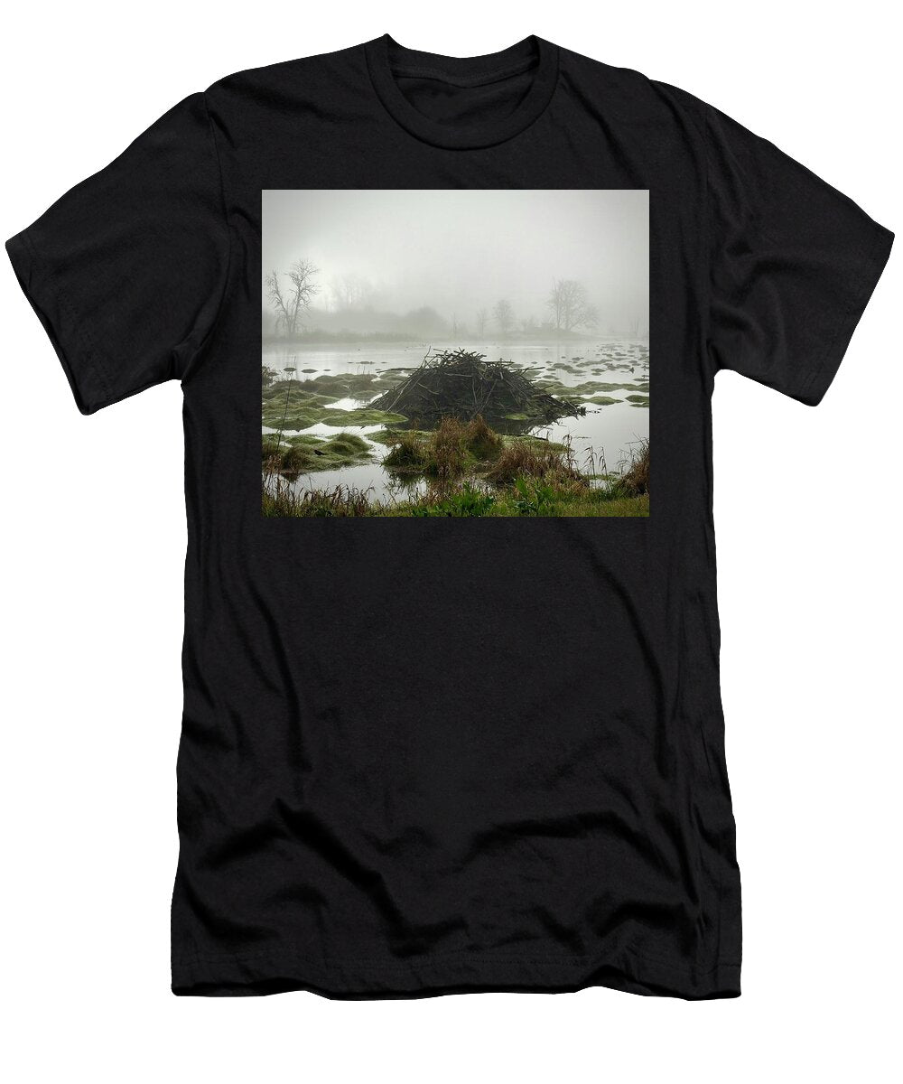 Misty Wetland with Beaver Lodge Steven Baier T-Shirt