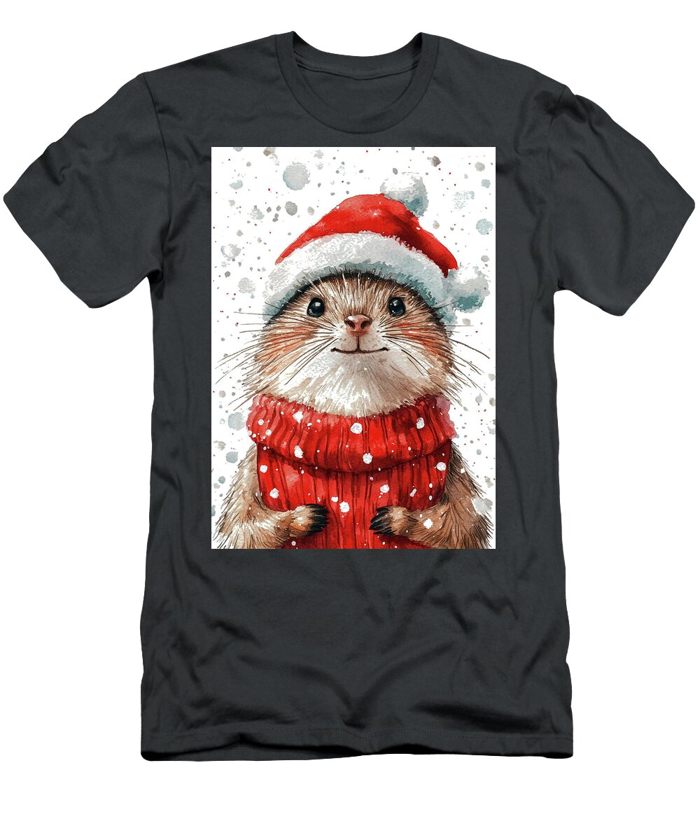 Moles Cute Hedgehog Wearing Santa Hat for Christmas Rhys Jacobson T-Shirt