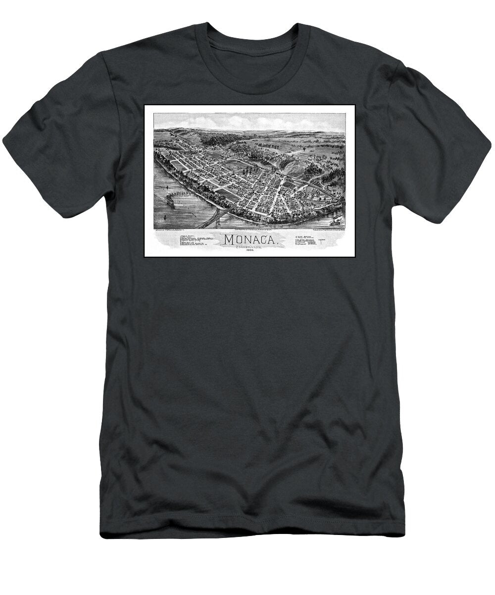 Monaca Pennsylvania Vintage Map Birds Eye View 1900 Black and White Carol Japp T-Shirt
