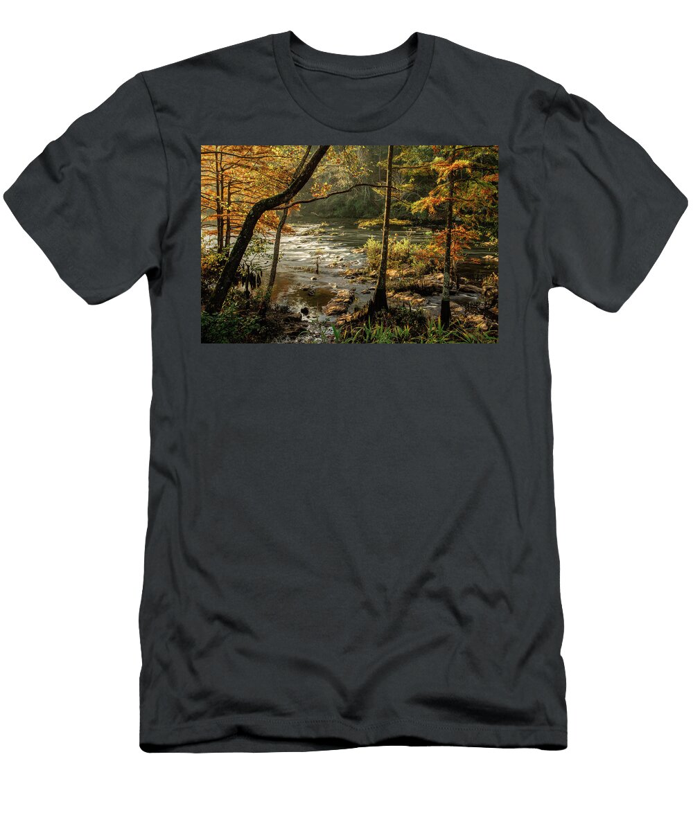 Mountain Fork River in Fall Morning Iris Greenwell T-Shirt