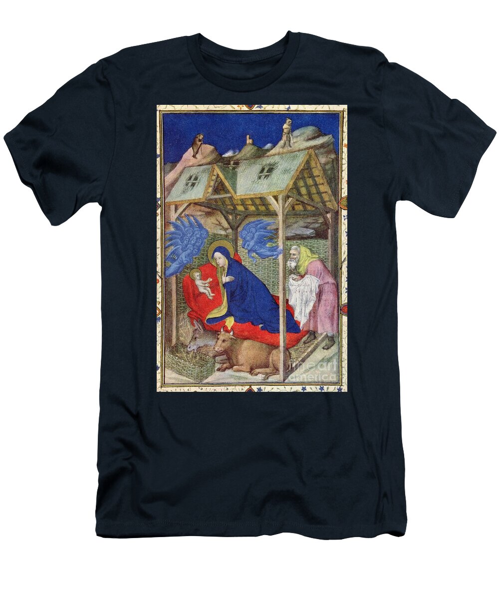 Ms 11060 11061 Hours of Notre Dame Prime the Birth of Christ From the Tres Riches Heures Du Duc De Berry Early 15th Century Jacquemart De Hesdin T-Shirt