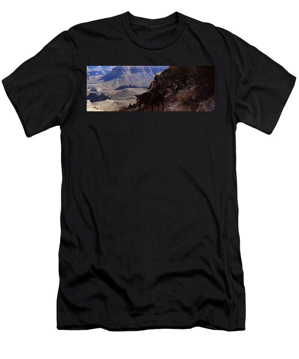 Mule Riders and Hikers on the Trail Panoramic Images T-Shirt