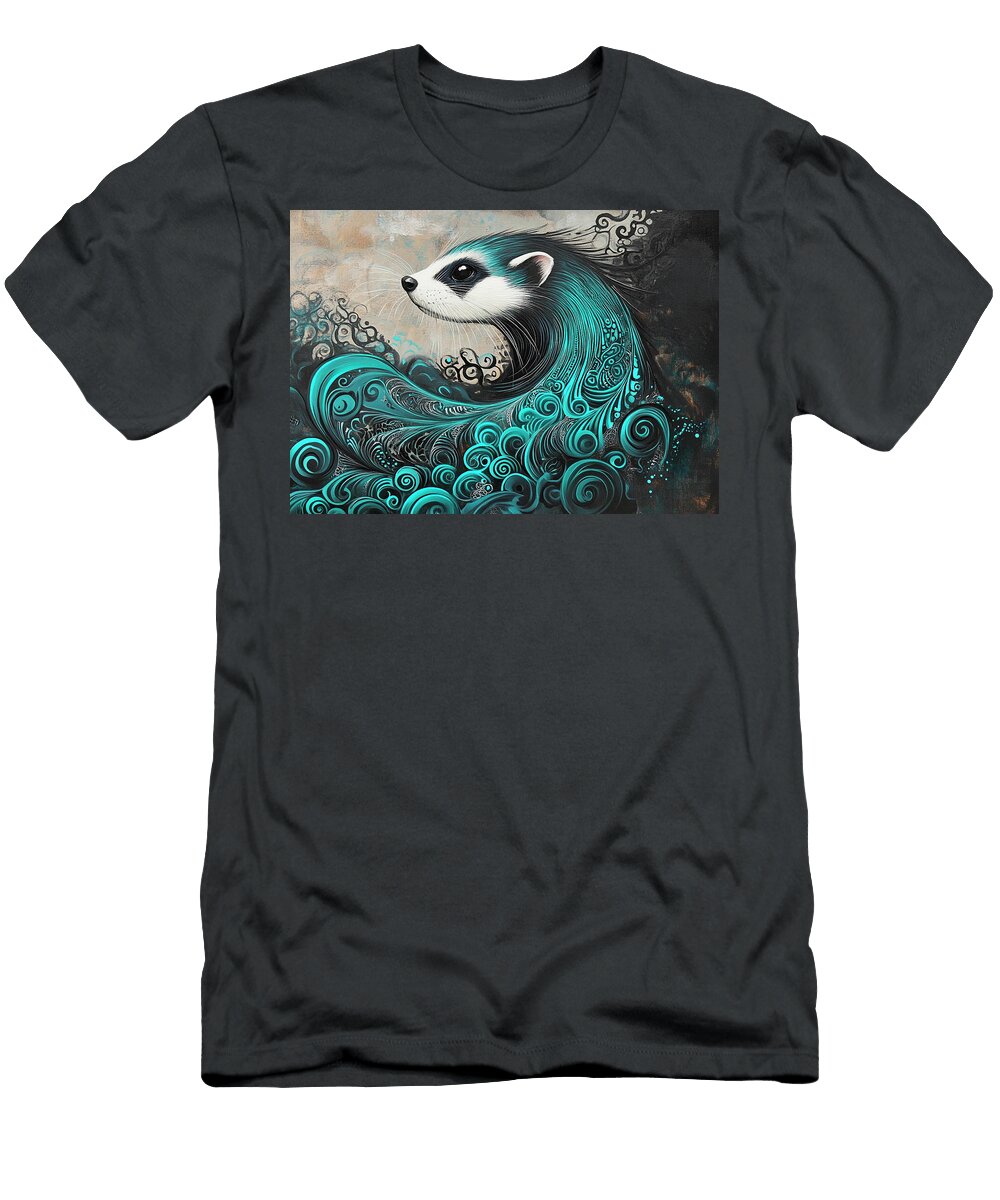 Mystical Ferret in a Teal Ocean of Art Grover Mcclure T-Shirt