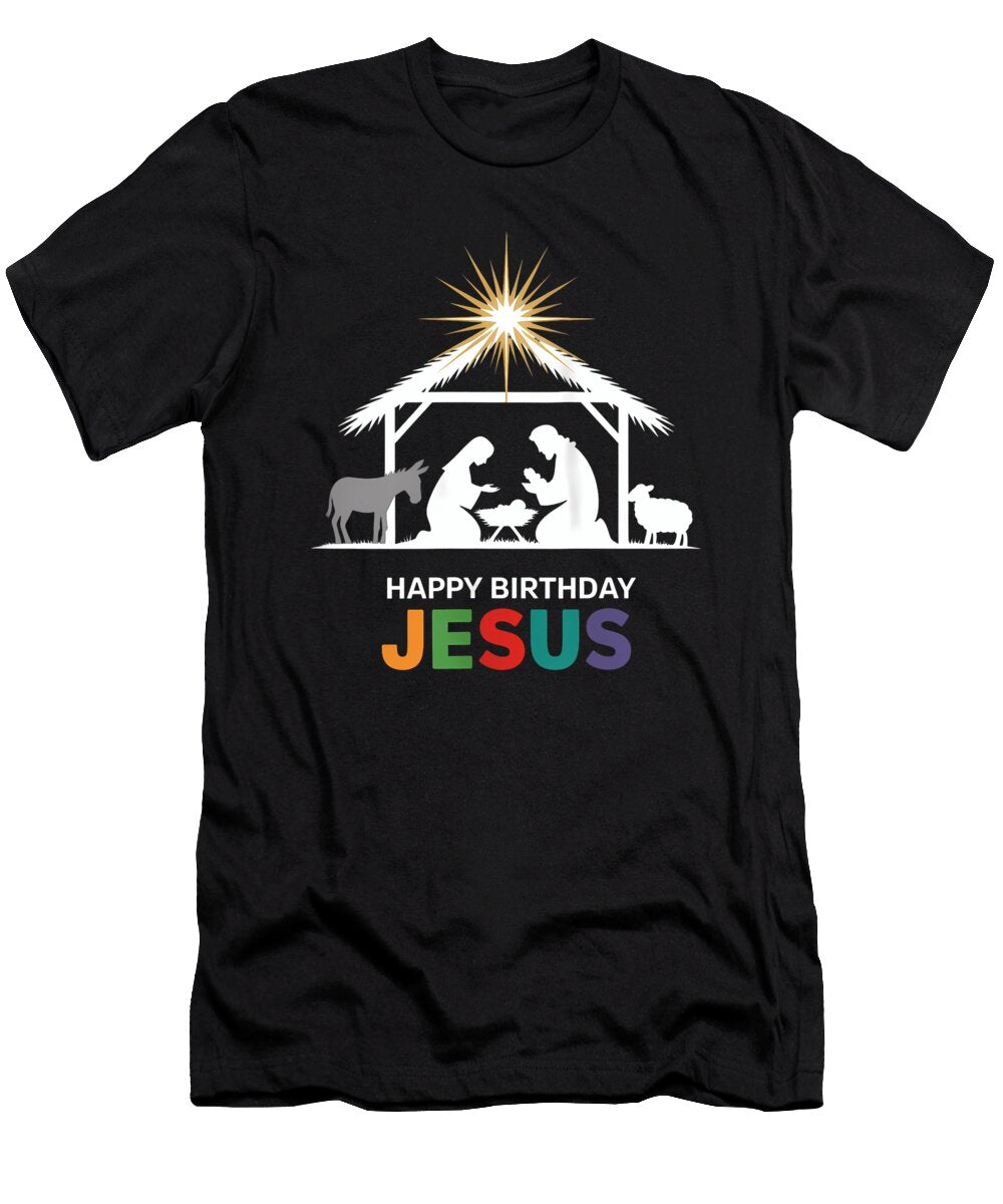 Nativity Scene with Happy Birthday Jesus Caden Khadijah T-Shirt