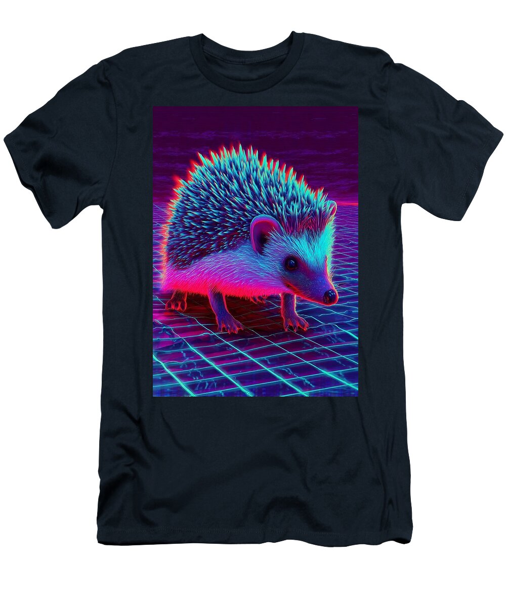 Neon Hedgehog in a Vibrant Grid Hedgehog Grayson Sheppard T-Shirt