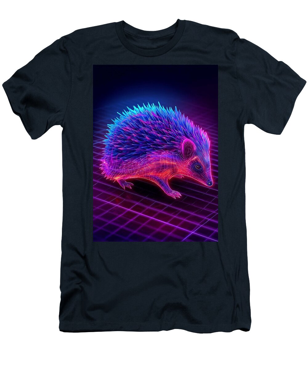 Neon Hedgehog on Grid Hedgehog Grayson Sheppard T-Shirt