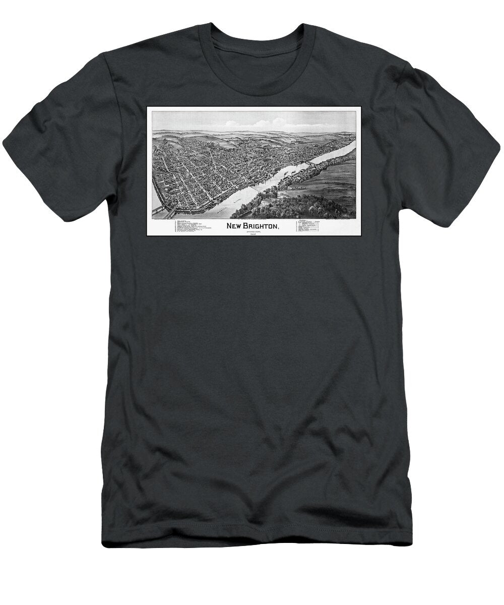 New Brighton Pennsylvania Historical Vintage Map Birds Eye View 1901 Black and White Carol Japp T-Shirt