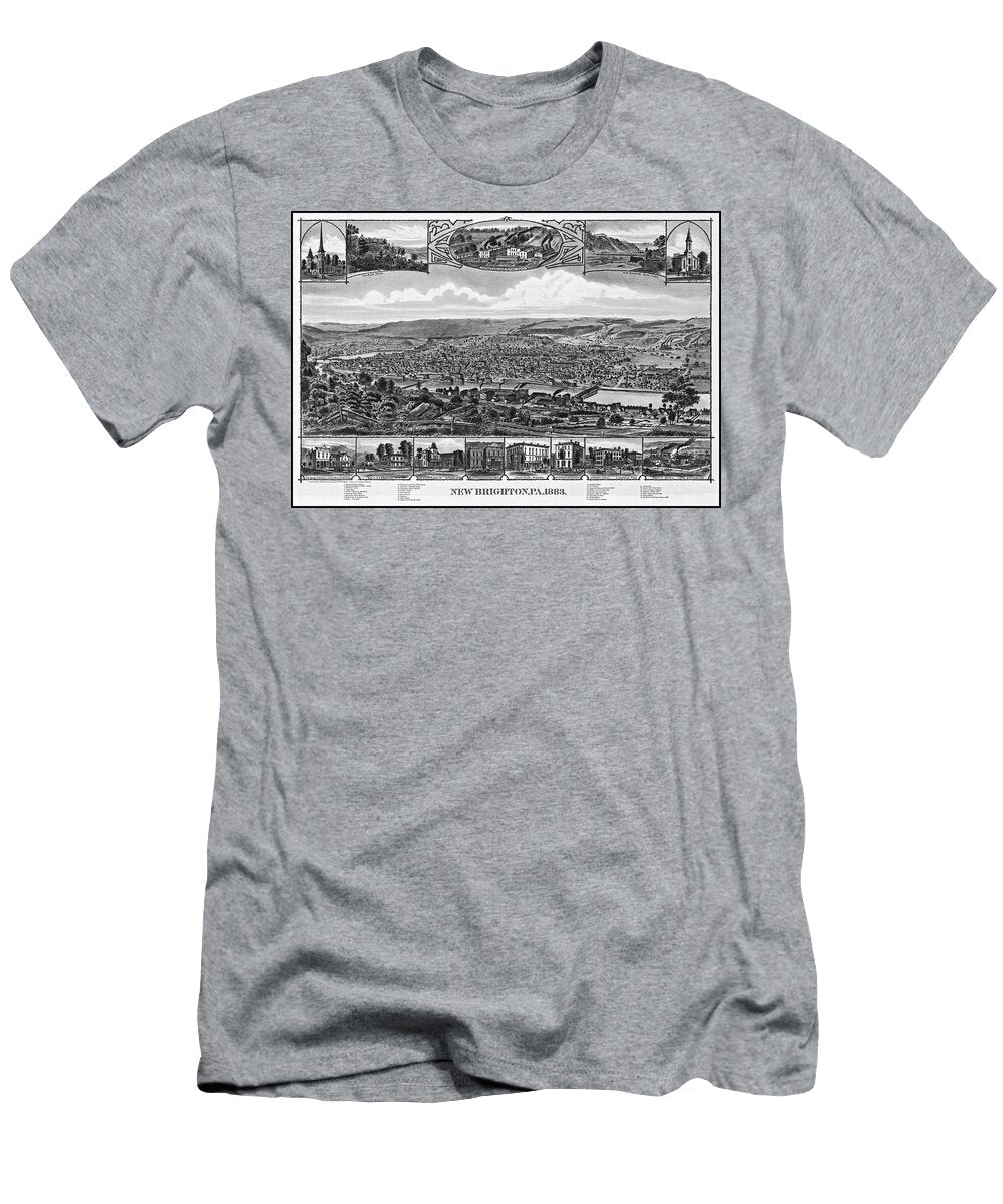 New Brighton Pennsylvania Vintage Map Birds Eye View 1883 Black and White Carol Japp T-Shirt