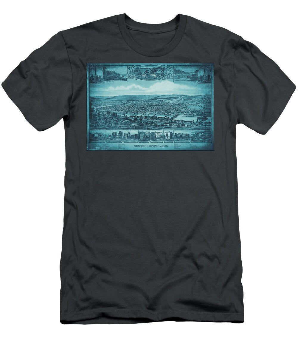 New Brighton Pennsylvania Vintage Map Birds Eye View 1883 Blue Carol Japp T-Shirt