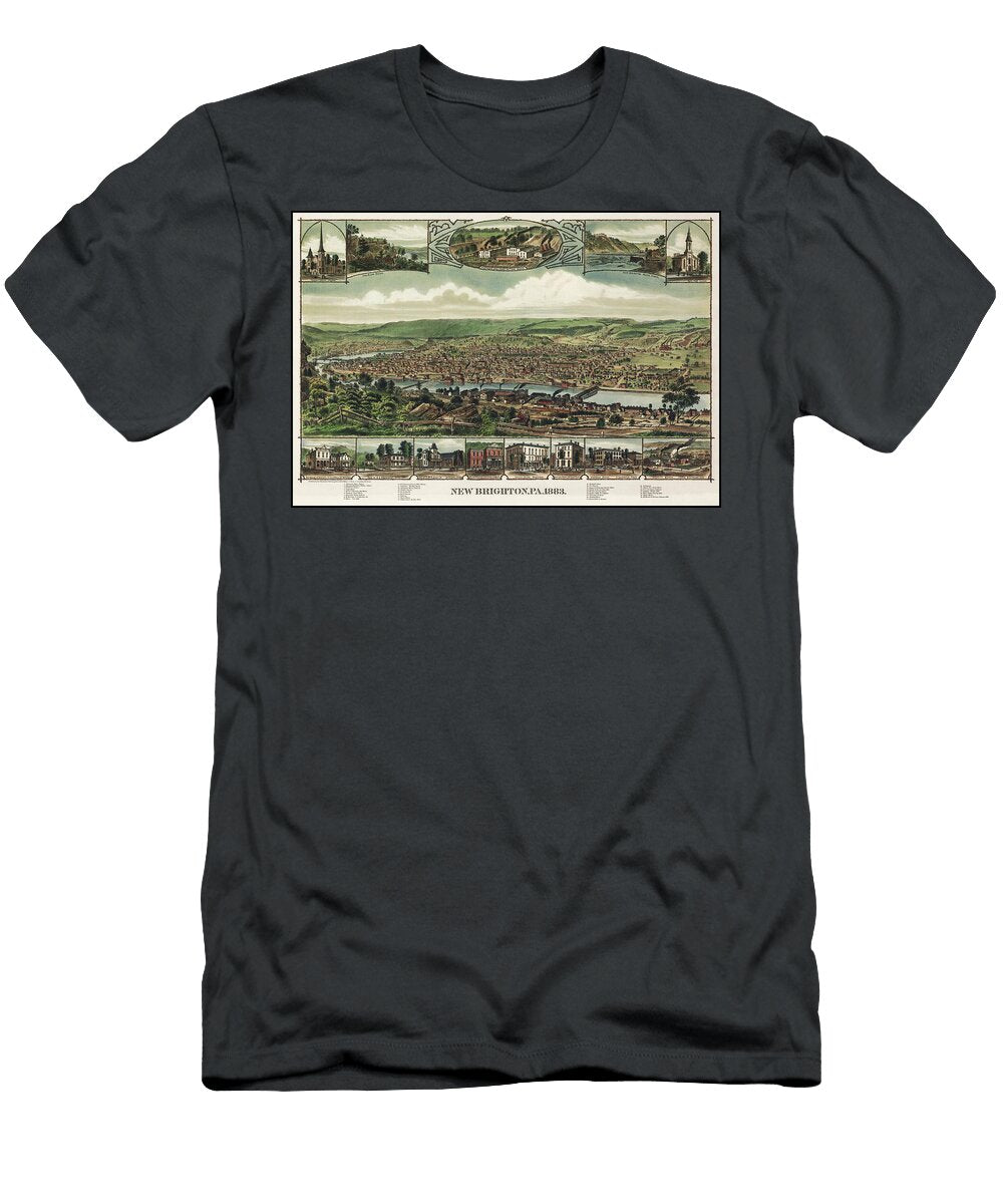 New Brighton Pennsylvania Vintage Map Birds Eye View 1883 Carol Japp T-Shirt
