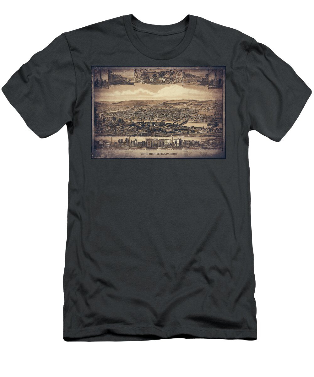 New Brighton Pennsylvania Vintage Map Birds Eye View 1883 Sepia Carol Japp T-Shirt