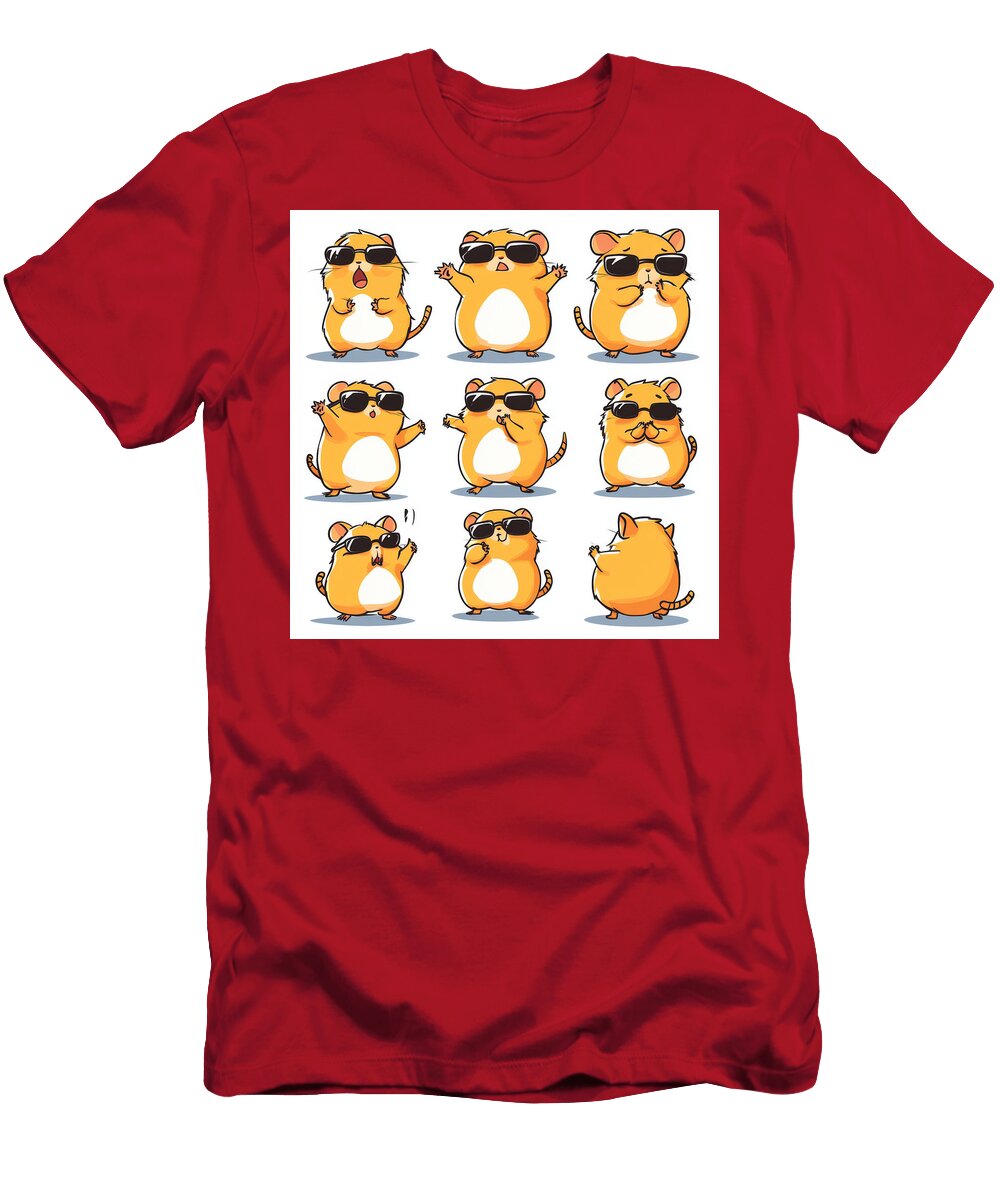 Nine Cute Cartoon Hamsters with Sunglasses Various Poses Aimee Mailet T-Shirt