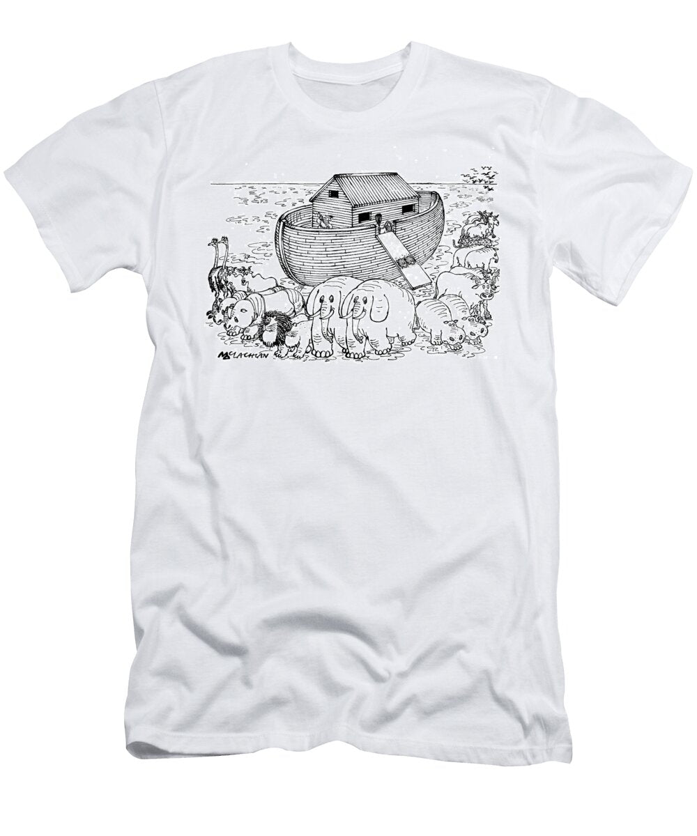 Noahs Ark Two Hedgehogs Get Squashed By Larger Animals Ed Mclachlan T-Shirt