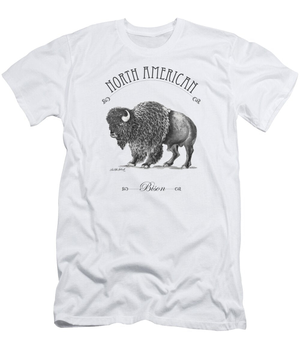 North American Bison Charcoal on White Background Christopher Holbert T-Shirt