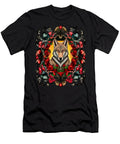 North Dakota Coyote Surrounded By Prairie Rose Tattoo Art Taiche Acrylic Art T-Shirt
