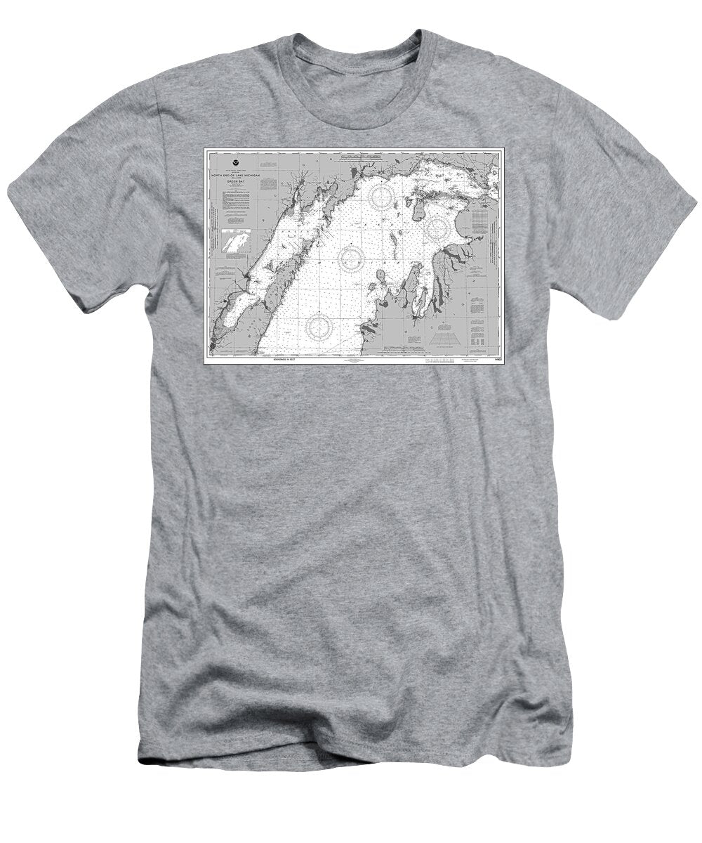 North End of Lake Michigan Nautical Chart Map 2024 Black and White Carol Japp T-Shirt