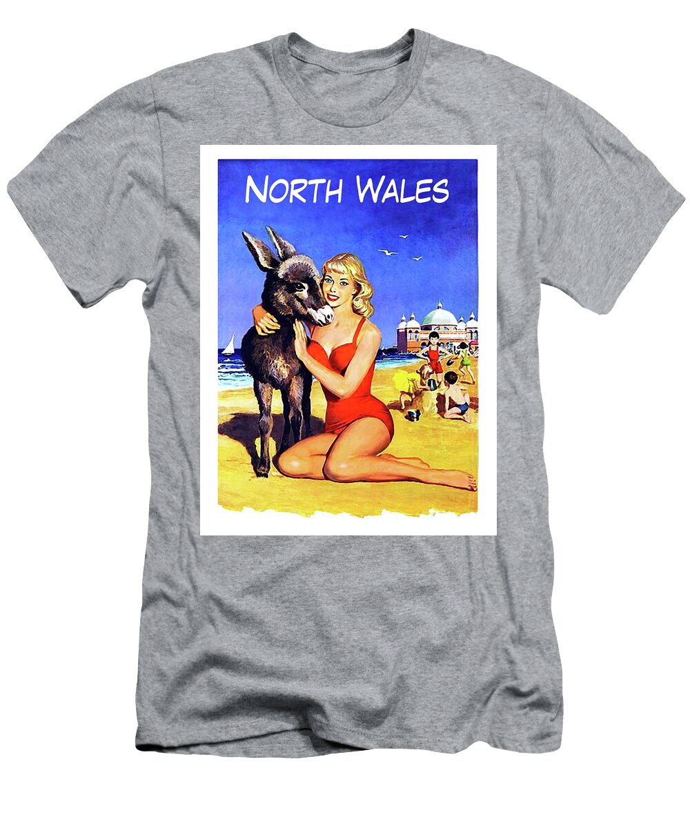 North Wales Beach Blond Girl Hugging a Donkey Long Shot T-Shirt