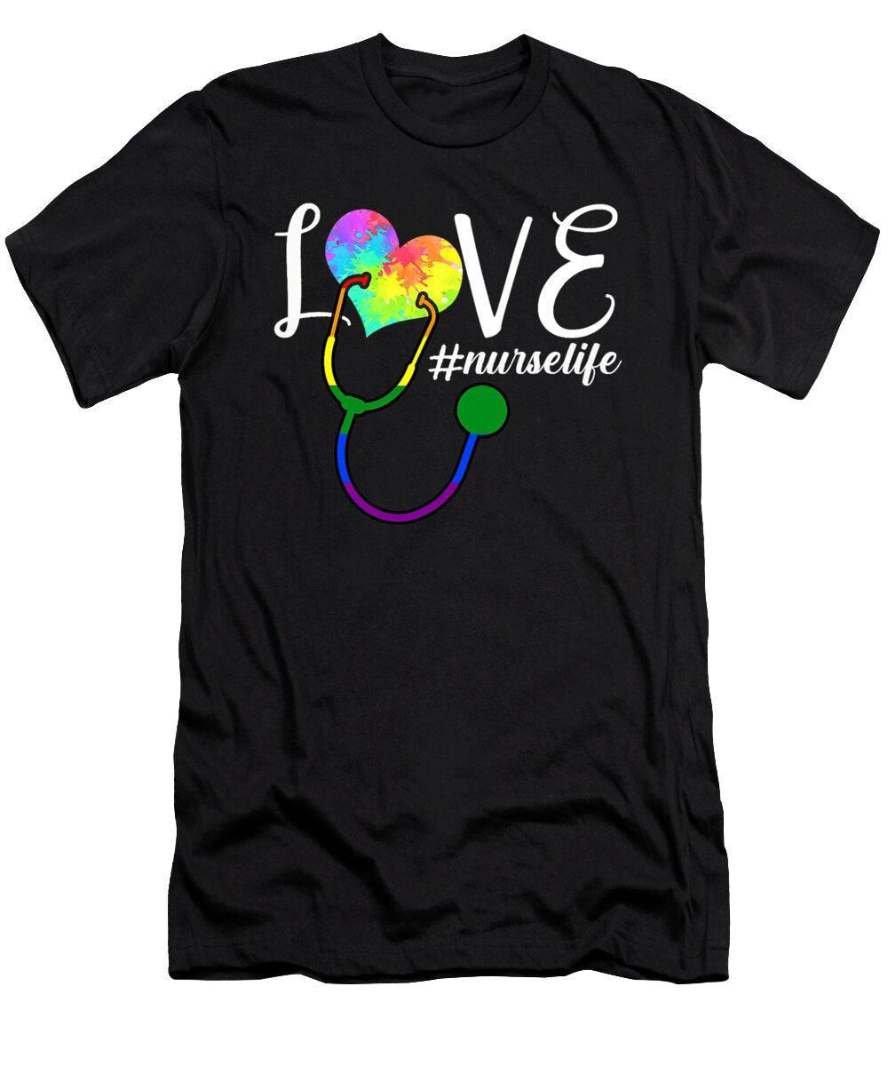 Nurse Life Rn Lpn Cna Healthcare Cheetah Heart Lgbt Flag Dhbubble T-Shirt