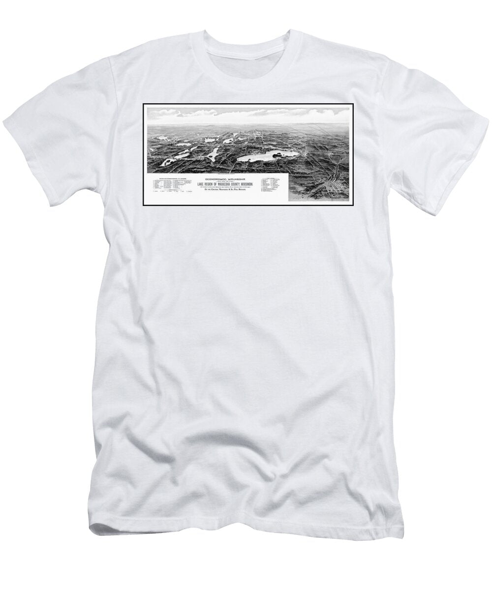 Oconomowoc Waukesha Wisconsin Vintage Map Aerial View 1890 Black and White Carol Japp T-Shirt