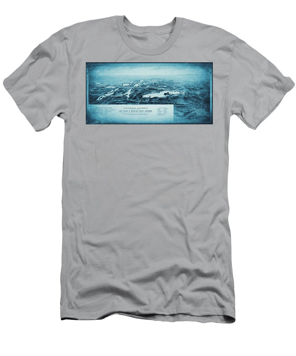 Oconomowoc Waukesha Wisconsin Vintage Map Aerial View 1890 Blue Carol Japp T-Shirt