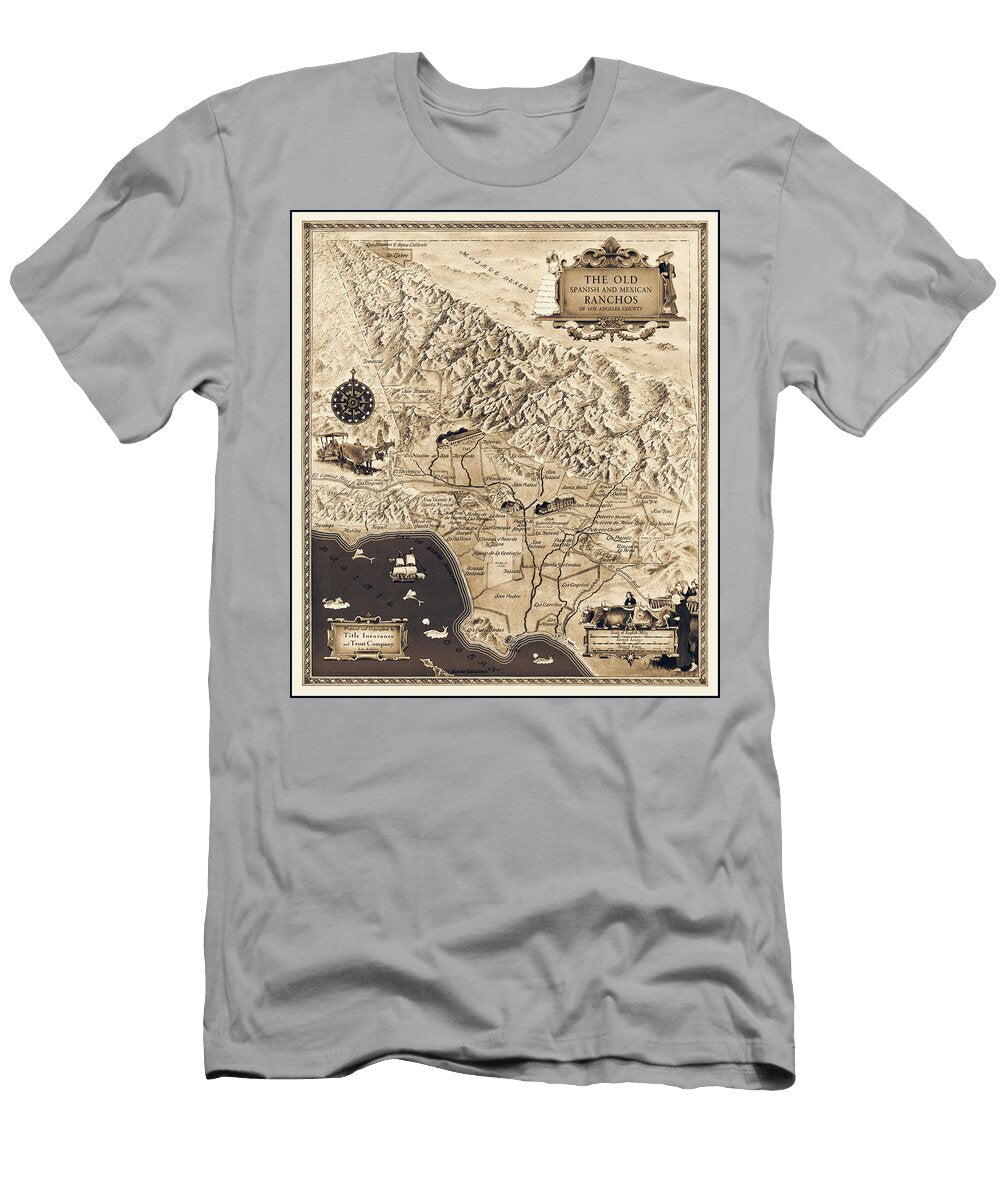 Old Spanish and Mexican Ranchos of Los Angeles County Vintage Map 1937 Sepia Carol Japp T-Shirt