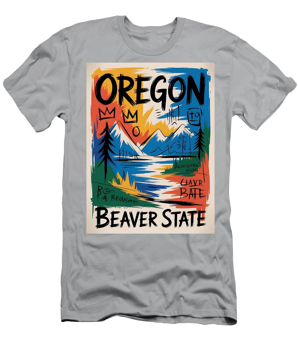 Oregon Beaver State Travel Poster Jean Michel Basquiat Real Art T-Shirt