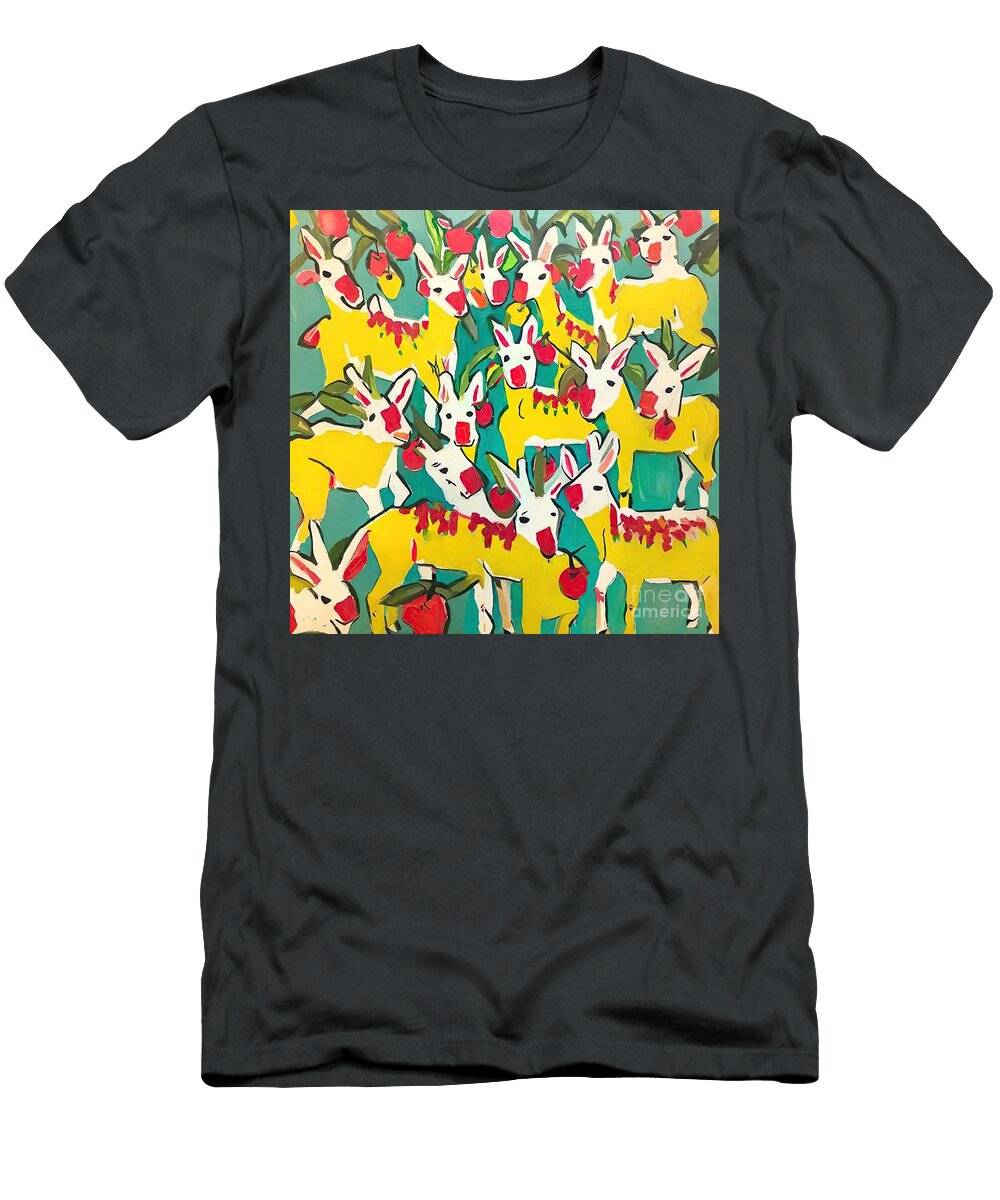 Painting Donkeys in Yellow with Pomegranate Backg N Akkash T-Shirt