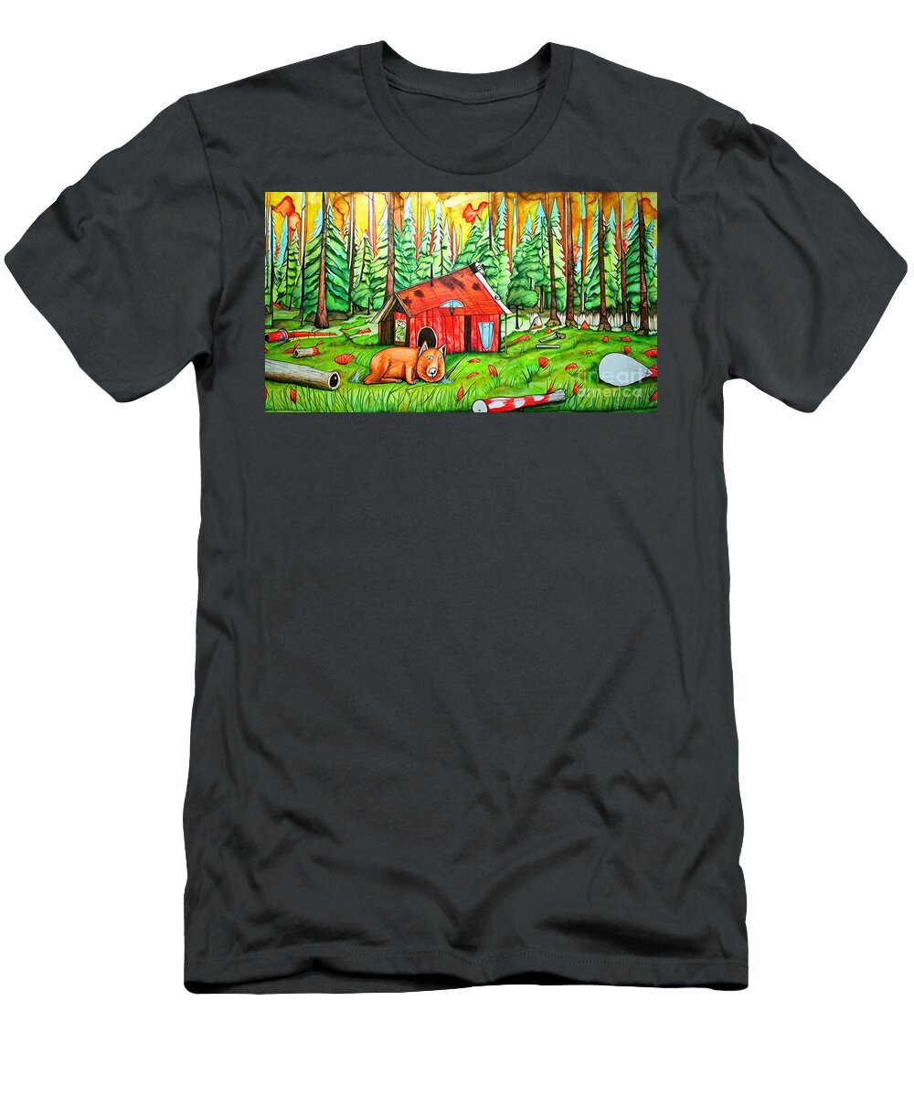 Painting Pink Donut Nature Illustration Green Tre N Akkash T-Shirt