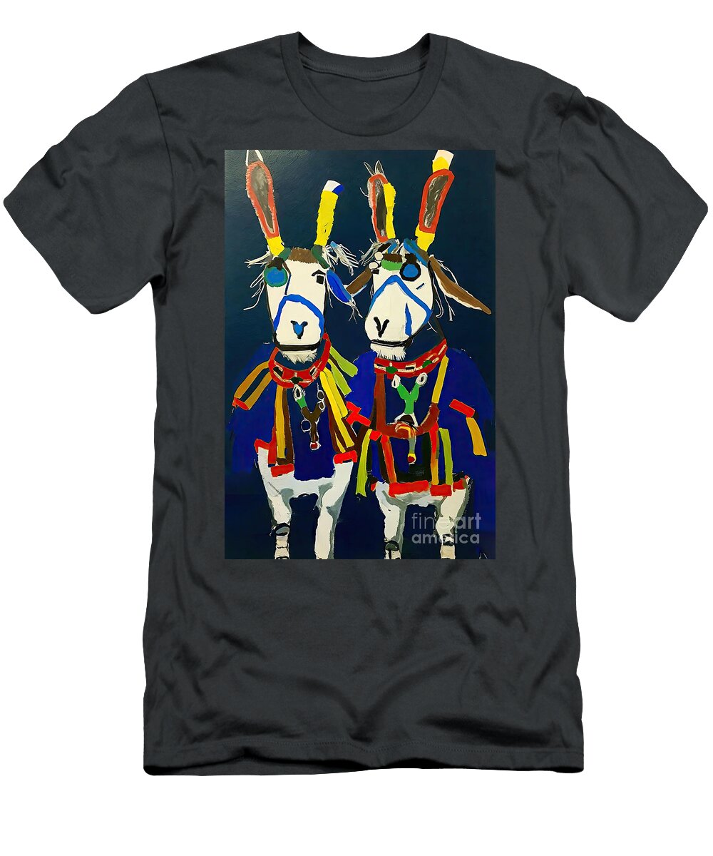 Painting Two Arrogant Donkeys Horse Painting Art N Akkash T-Shirt