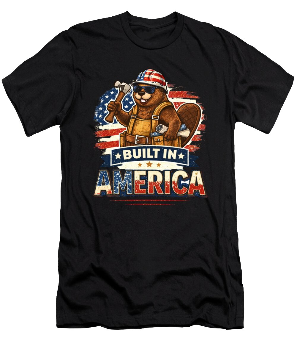 Patriotic Beaver Worker Built in America Patriotic Animal Hub T-Shirt