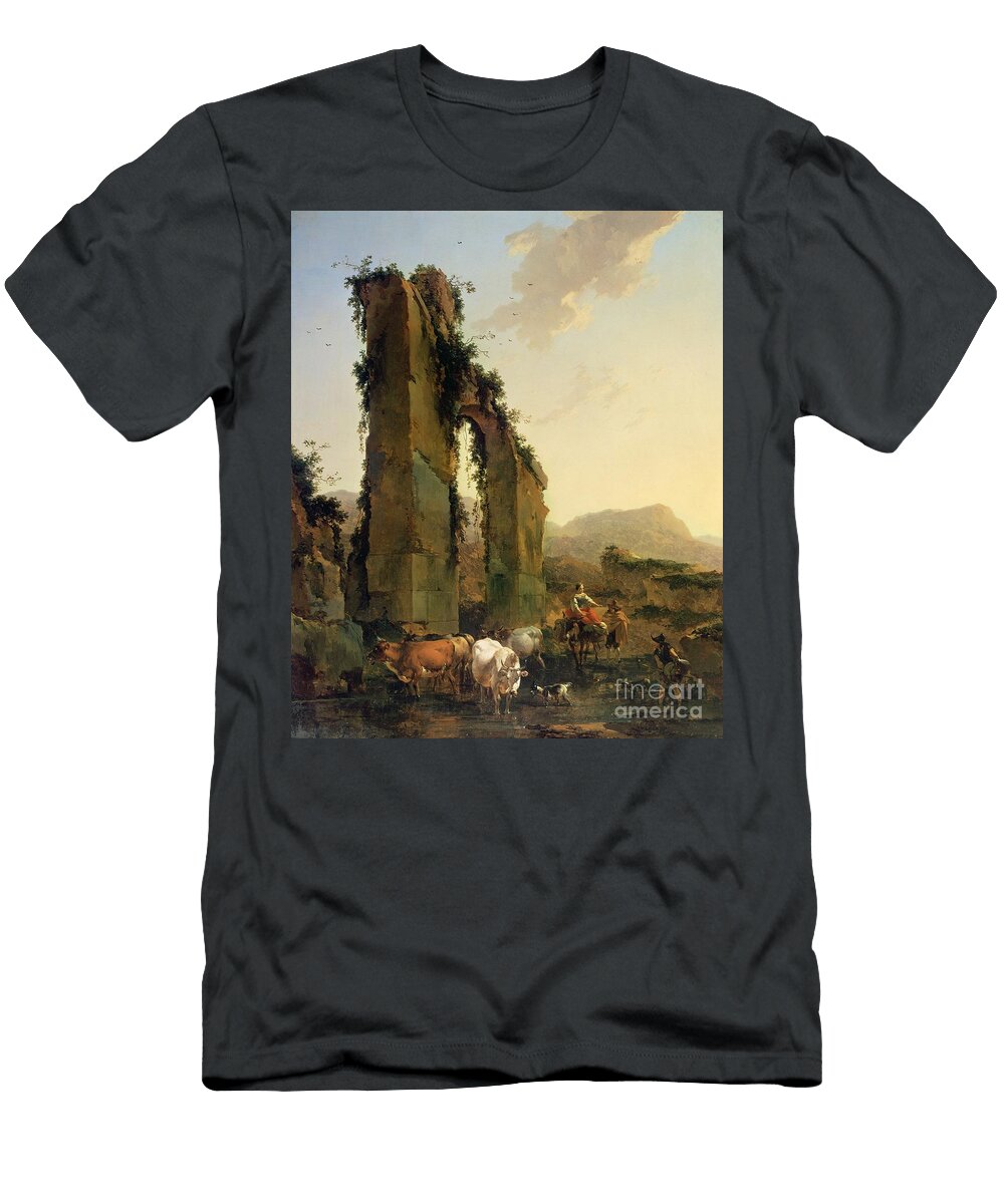 Peasants with Cattle By a Ruined Aqueduct Nicolaes Pietersz Berchem T-Shirt