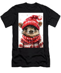 Peccary Cute Hedgehog in Red Winter Hat and Scarf Watercolor Painting Rhys Jacobson T-Shirt