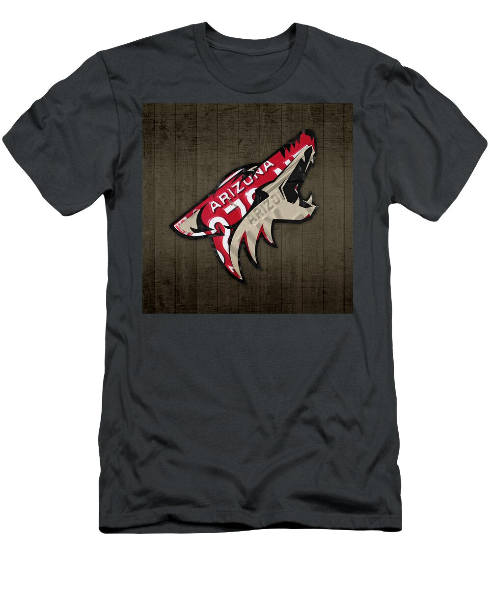 Phoenix Coyotes Retro Hockey Team Logo Recycled Arizona License Plate Art Design Turnpike T-Shirt