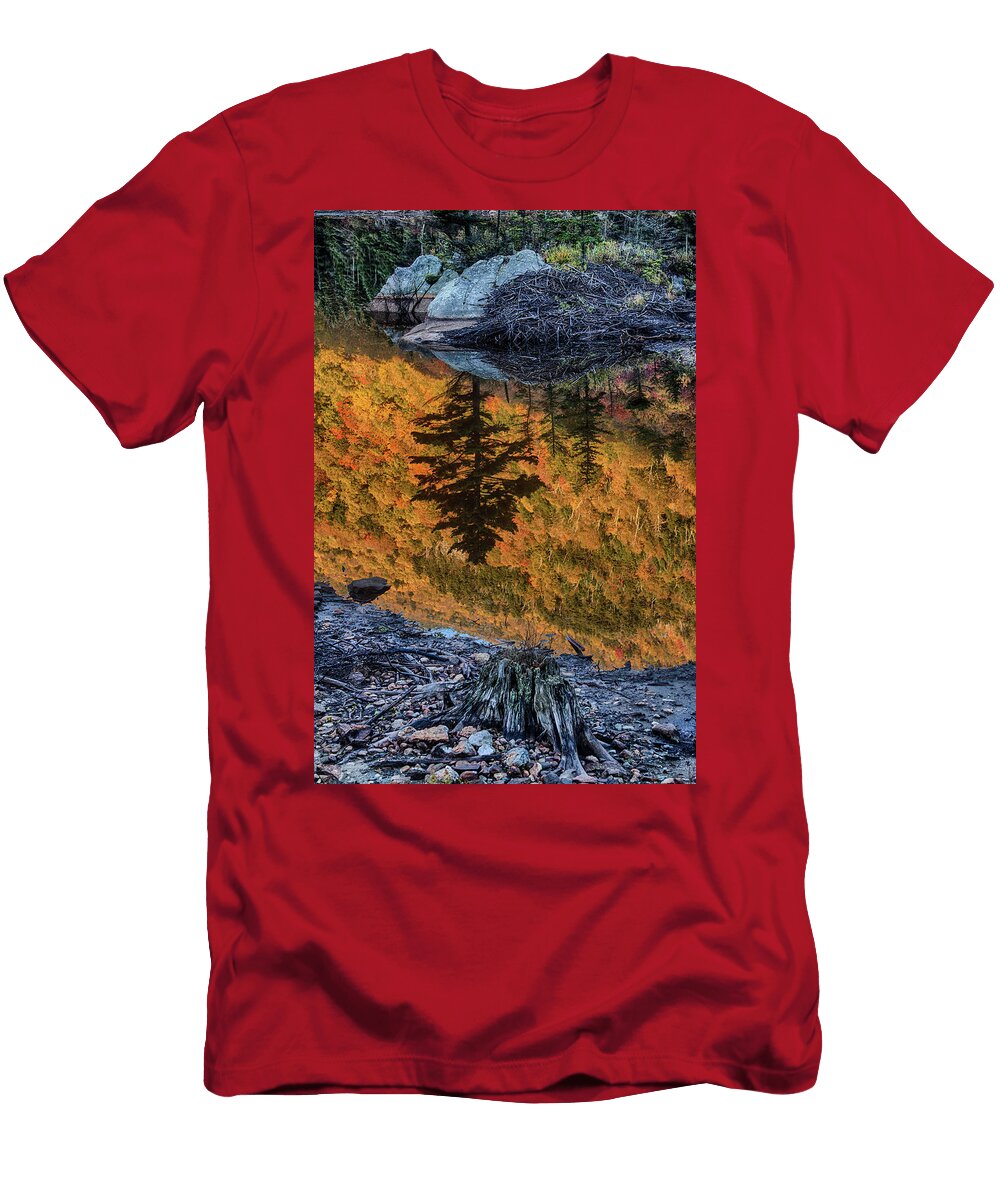 Pine Reflection and Old Bones on Beaver Pond Jeff Folger T-Shirt