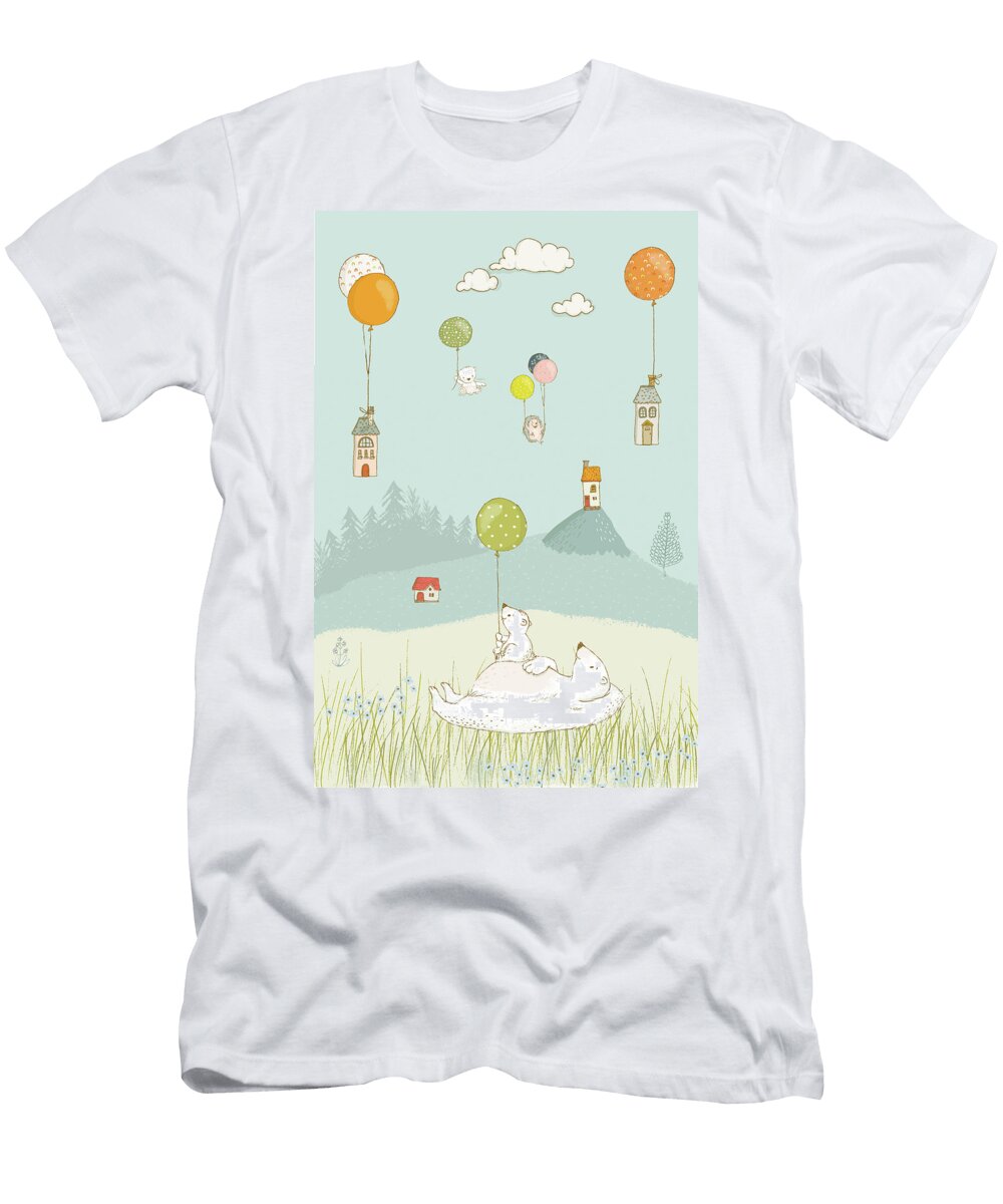 Polar Bears and Floating Houses Whimsical Art for Kids Matthias Hauser T-Shirt