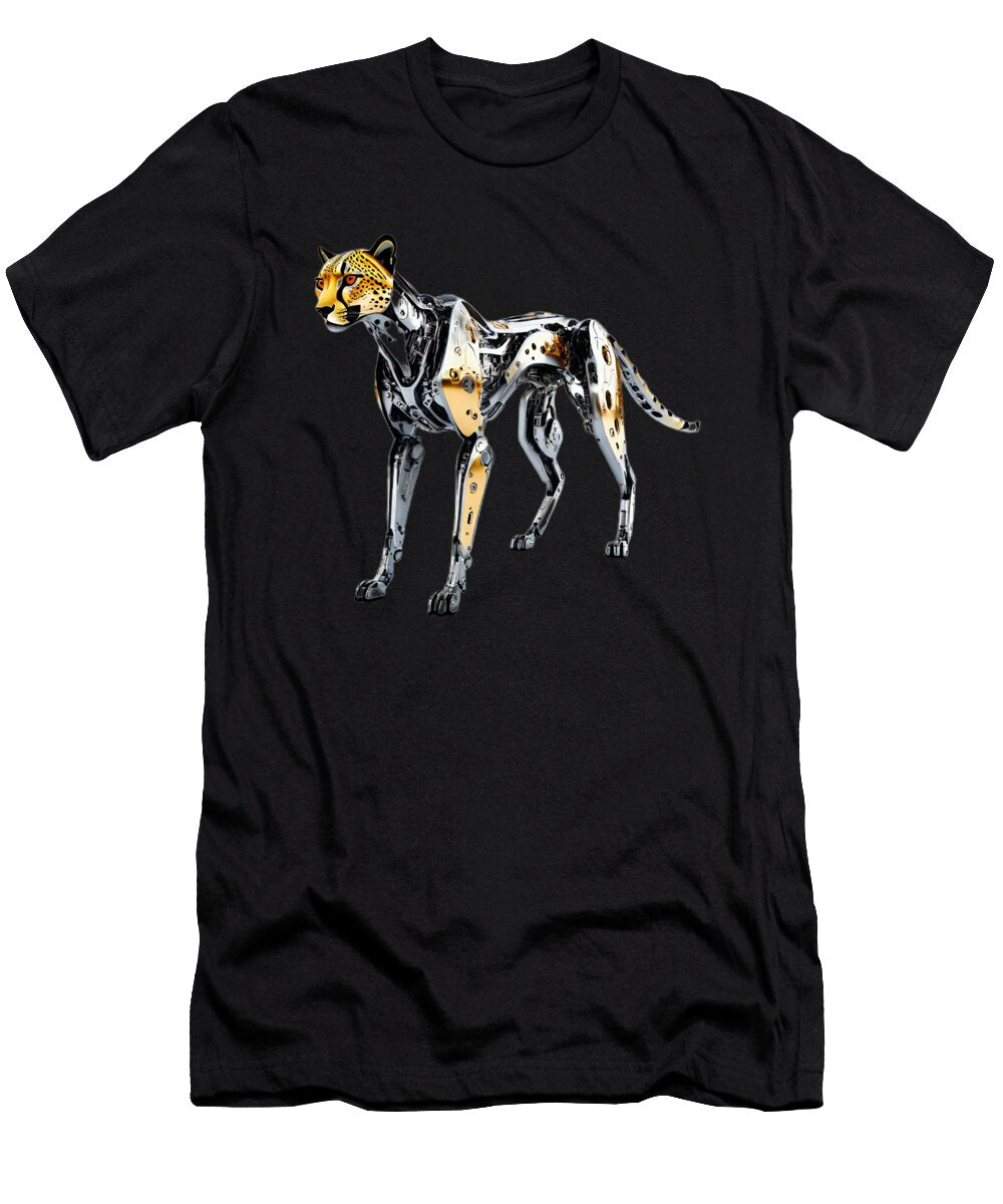 Robotic Cheetah on Black Background Aukim Edenrose T-Shirt