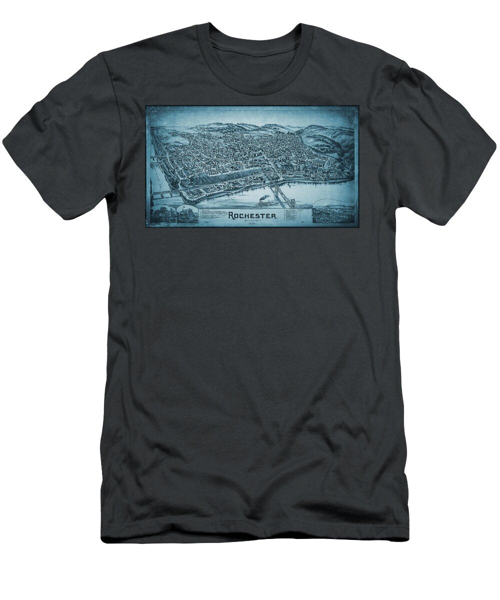 Rochester Pennsylvania Vintage Map Birds Eye View 1900 Blue Carol Japp T-Shirt