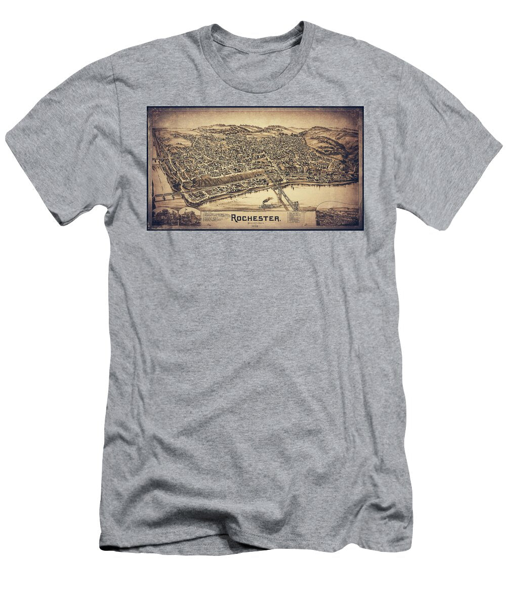 Rochester Pennsylvania Vintage Map Birds Eye View 1900 Sepia Carol Japp T-Shirt