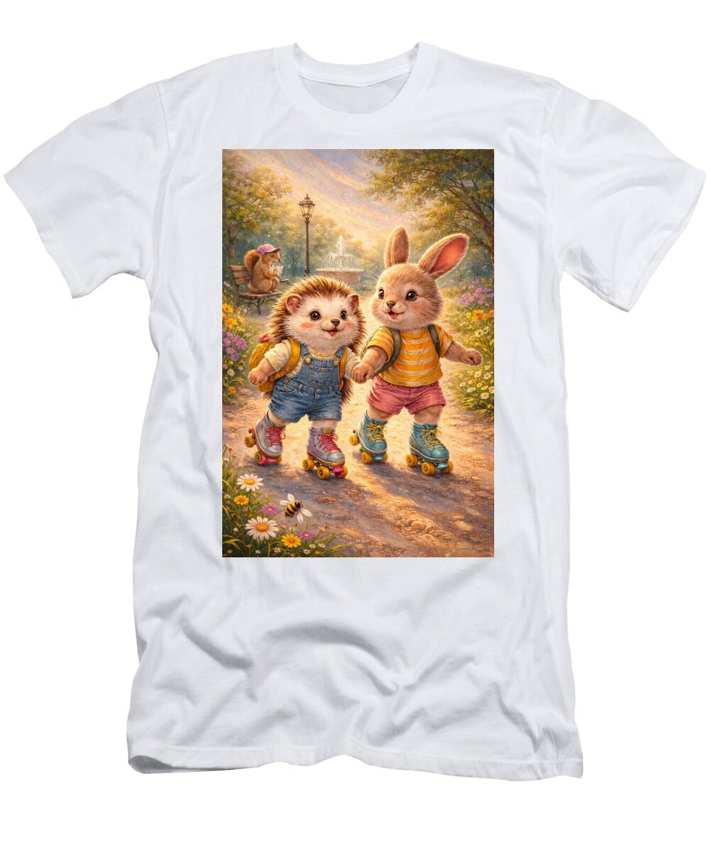 Roller Skating Hedgehog and Rabbit Melissa Osborne T-Shirt