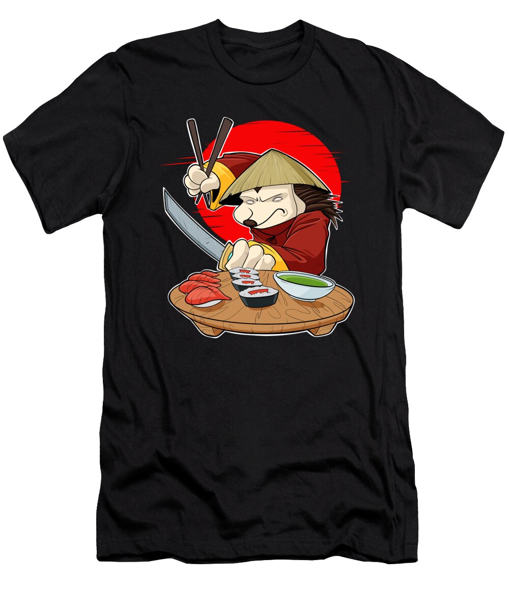 Samurai Sushi Hedgehog Japanese Food I Maki Lover Maximus Designs T-Shirt