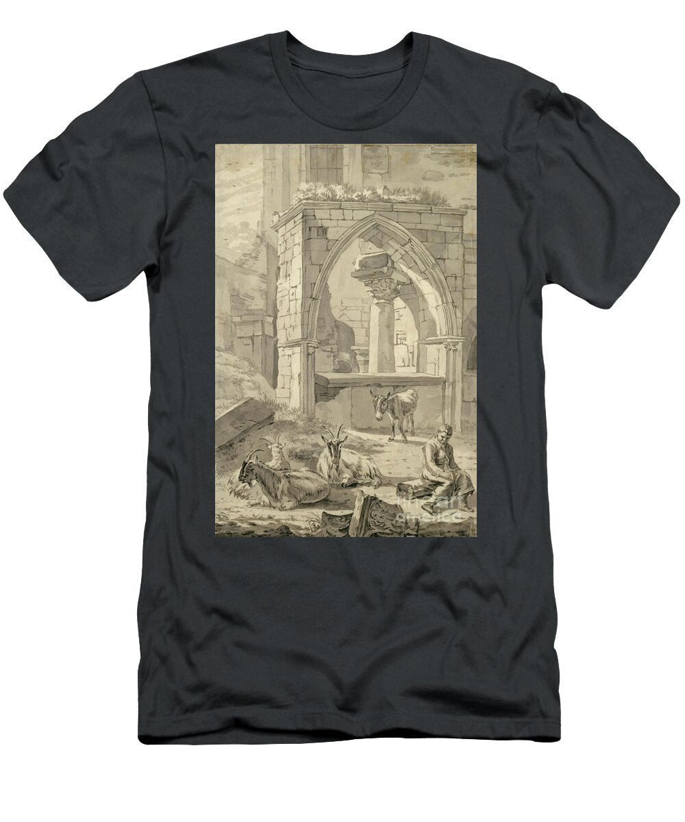 Shepherd with Goats and a Donkey in Front of the Ruins 1693 Pen and Grey Ink and Pencil on Paper Willem Romeyn T-Shirt