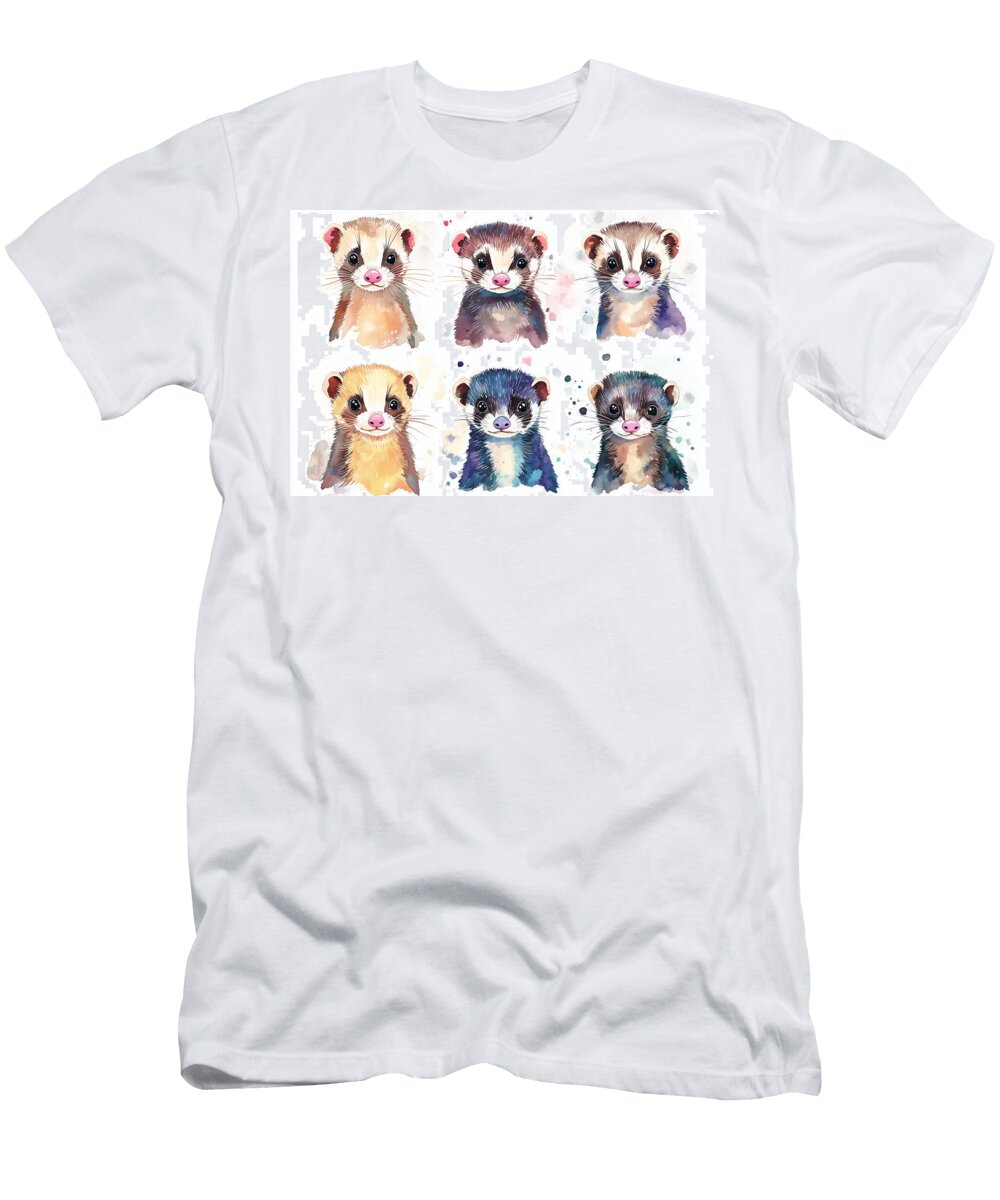Six Colorful Watercolor Ferret Portraits Owen Mike T-Shirt