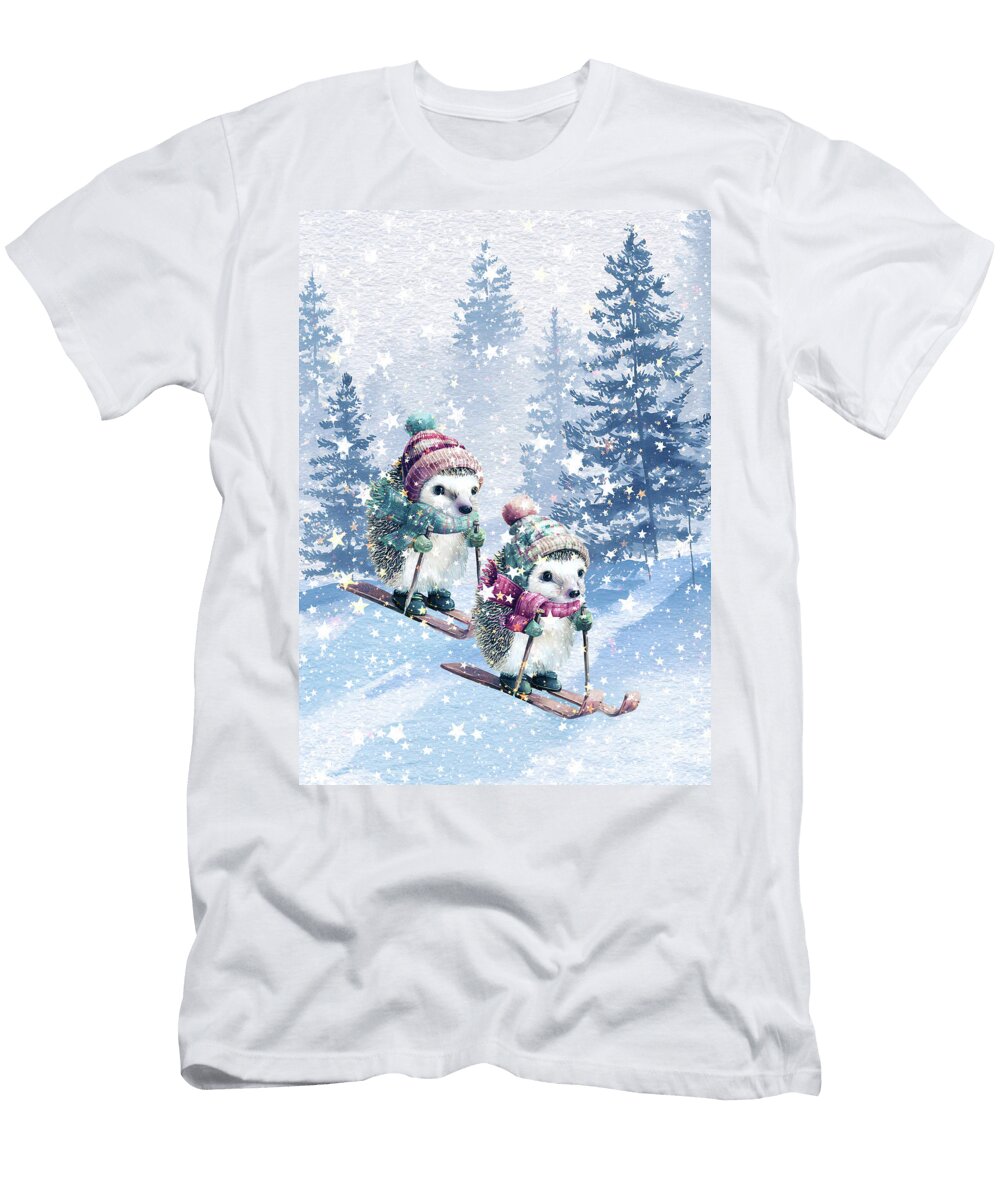 Skiing Hedgehogs Tammera Malicki Wong T-Shirt