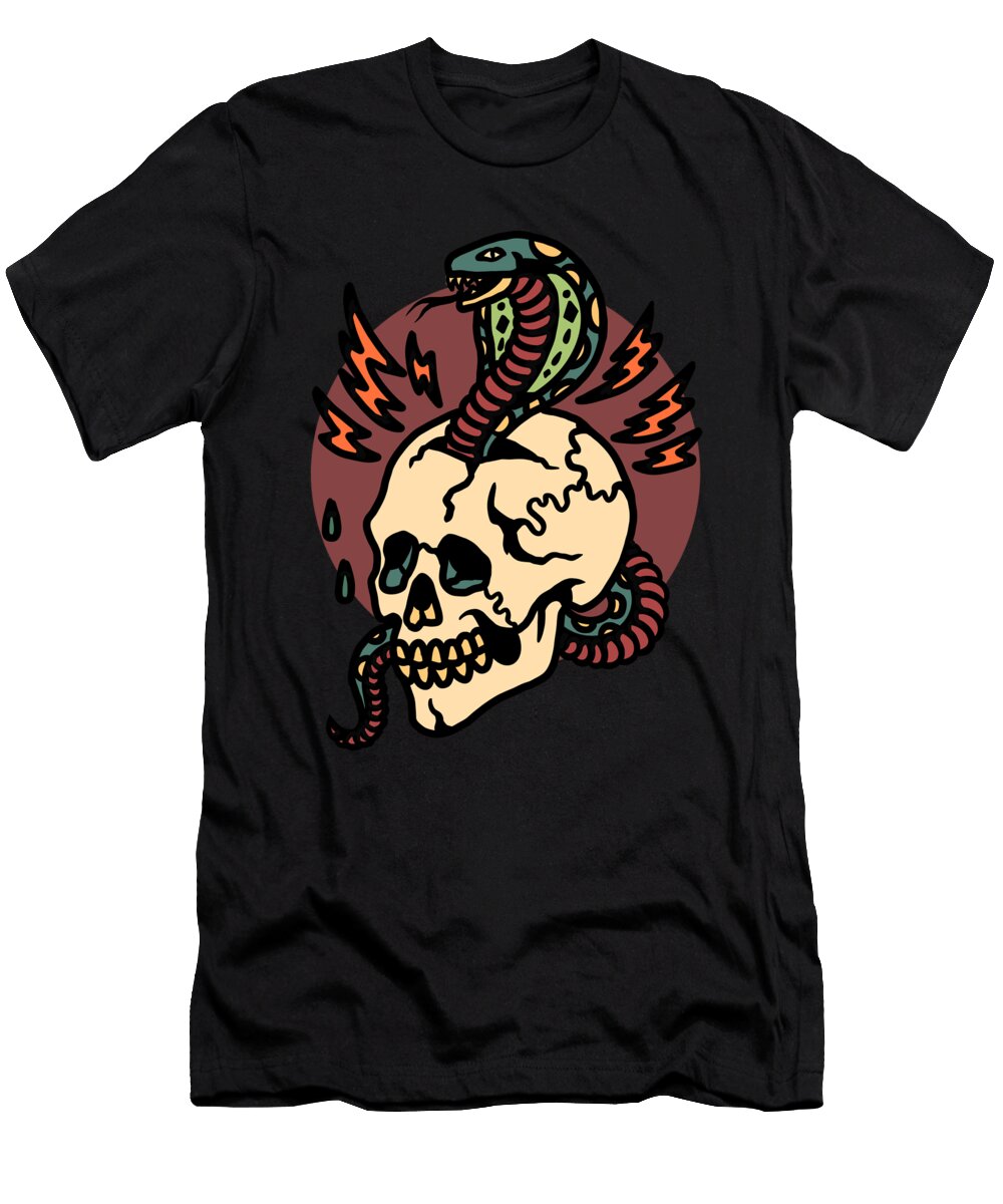 Snake with Skull Cartoon Tattoo Gifts Licensed Art T-Shirt