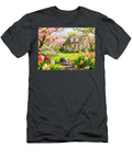 Spring Cottage with Bees Hedgehog and Blossoming Garden Art Momente T-Shirt