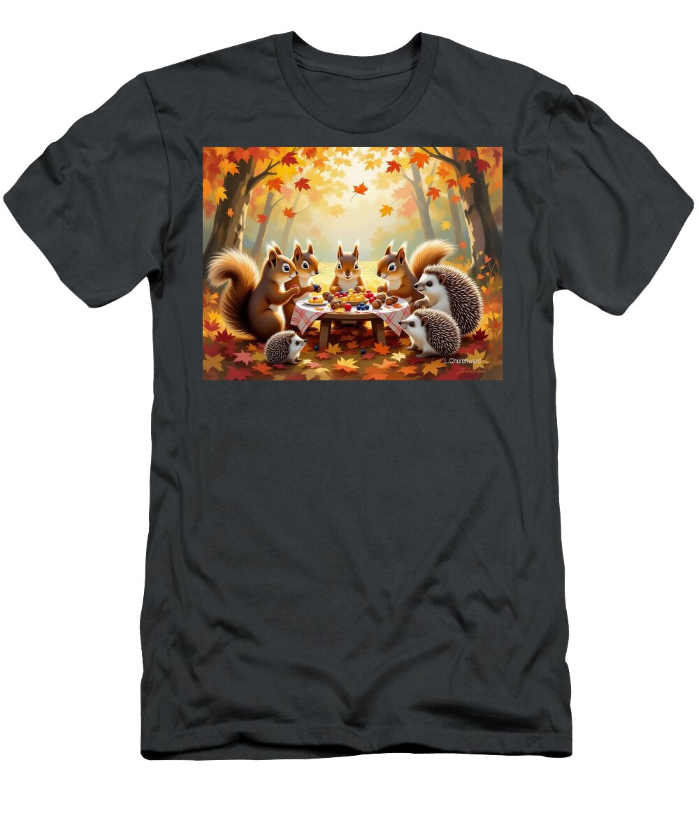 Squirrels Autumn Feast Lois Churchward T-Shirt