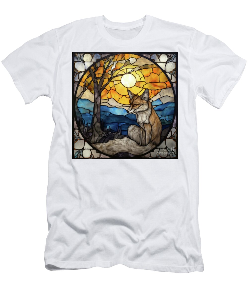 Stained Glass Gray Fox Tina Lecour T-Shirt