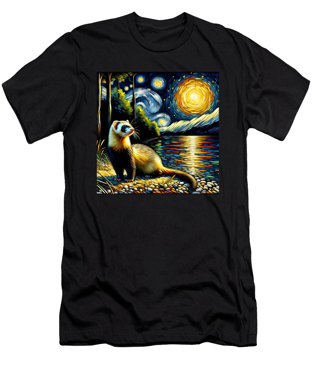 Starry Night Ferret Van Gogh Lover Job T-Shirt