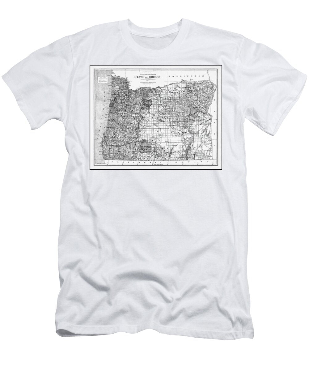 State of Oregon Historical Map 1889 Black and White Carol Japp T-Shirt