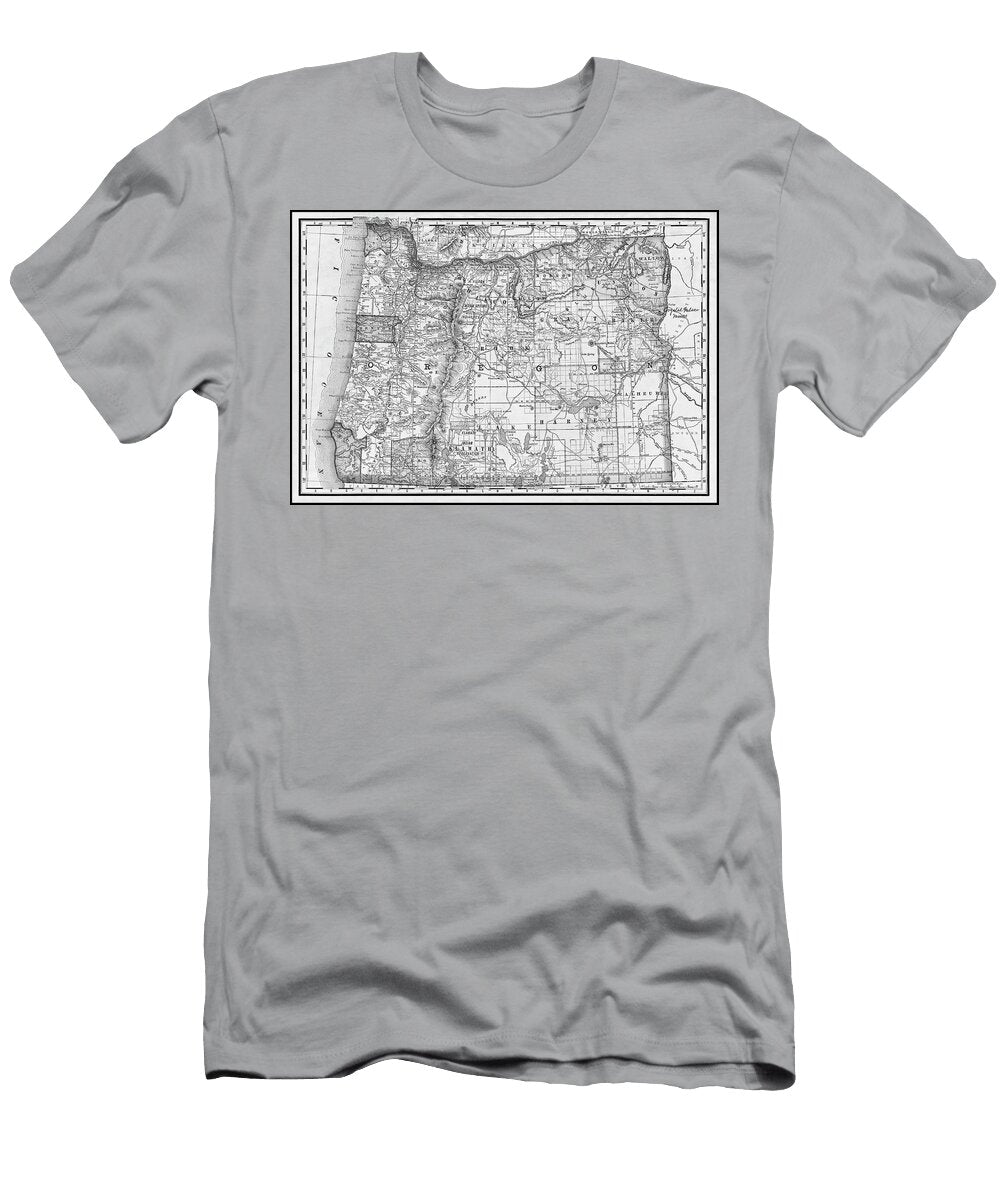 State of Oregon Vintage Map 1889 Black and White Carol Japp T-Shirt